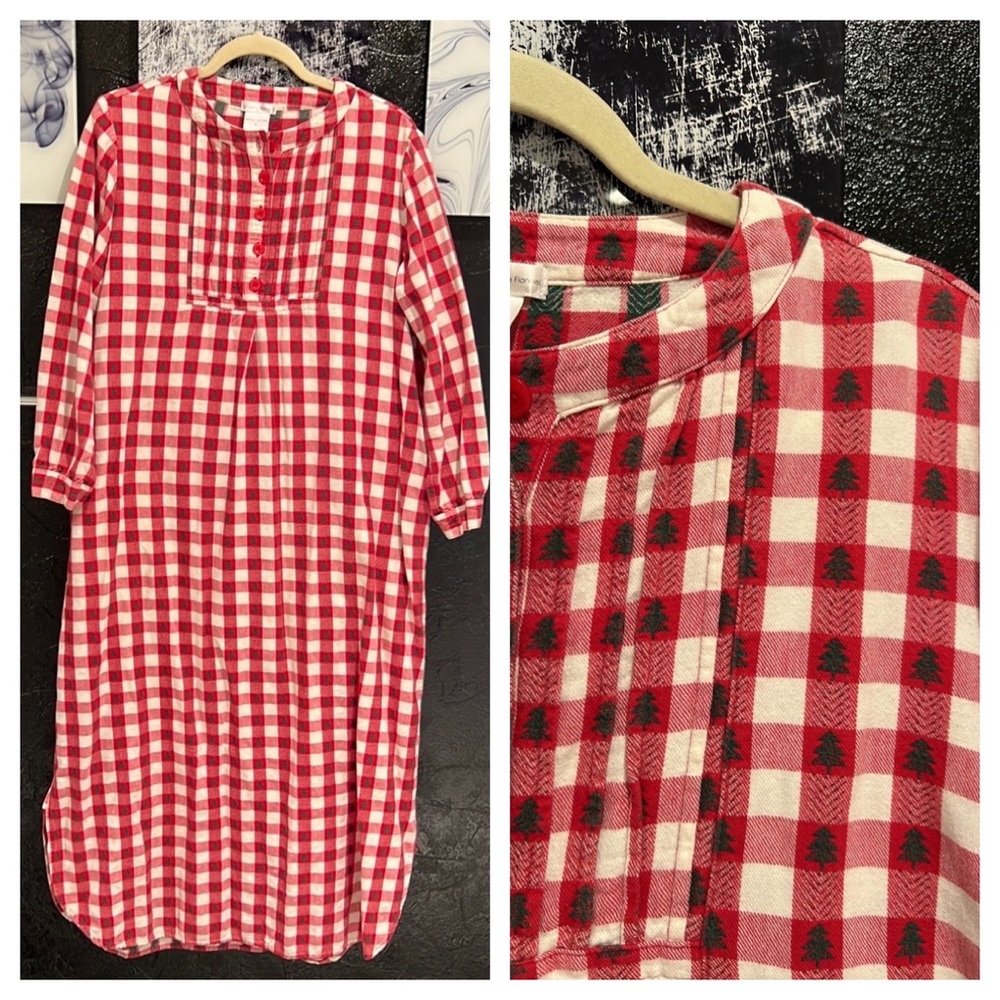 Sleep Sense Plaid Checkered Portuguese Flannel Sleep Dress Red White